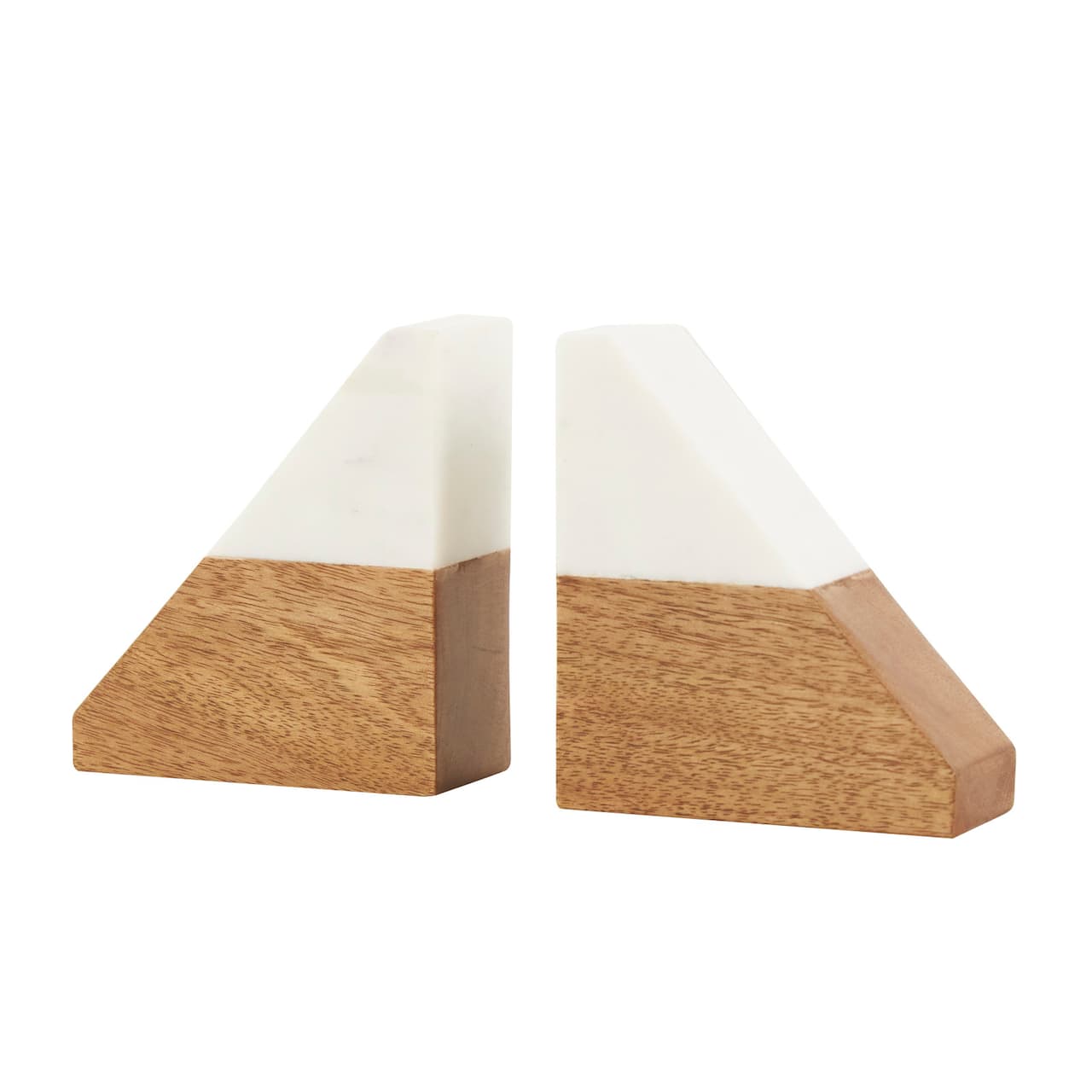 5" Marble & Wood Geometric Triangle Bookends Set